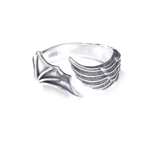 Bague unisexe en forme d'aile angélique et démoniaque en alliage de zinc Taille ajustable Bijoux modernes pour hommes et femmes Bague aile stylée pour un usage quotidien
