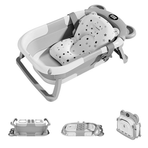 Baignoire pliable pour bébé avec thermomètre et coussin flottant doux 67 × 42 × 21 cm PP TPE coton spandex