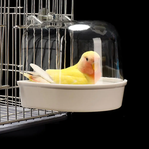 Bain d’oiseaux transparent à suspendre pour cage, salle de bain en plastique pour perroquets et oiseaux, facile à suspendre, entretien hygiénique