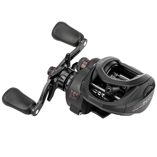 Baitcastingový naviják 7,2:1 s brzdou 5 kg a 6+1 ložisky Nízký profil 38 mm Rám z ABS a karbonu Černo-červený Pro pravou ruku