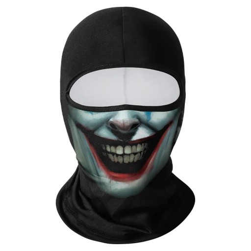Balaclava med motiv af en grinende skræmmende ansigt 42,5 x 23 cm polyester sort ansigtbeskyttelse mod sol og støv