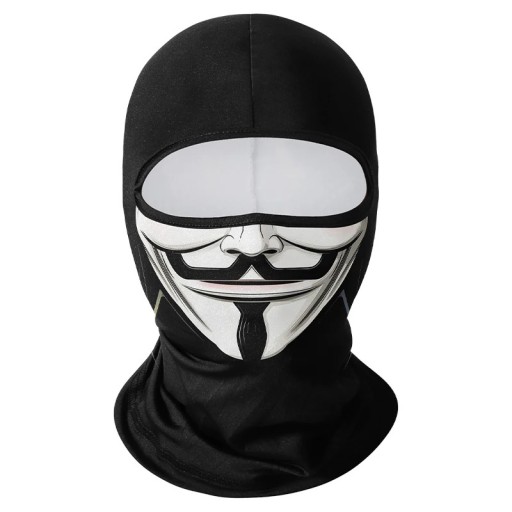 Balaclava met het motief van de Guy Fawkes-masker 42,5 x 23 cm polyester zwart gezichtsbeschermer tegen zon en stof voor sport