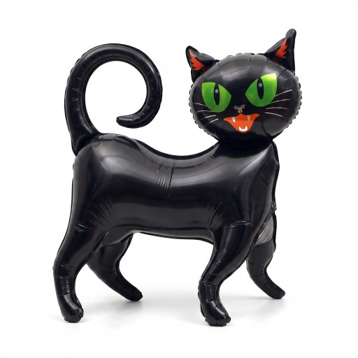 Balão insuflável gato preto decoração de Halloween 60 x 65 cm Balão de folha Preto com olhos verdes Decoração para Halloween e festa