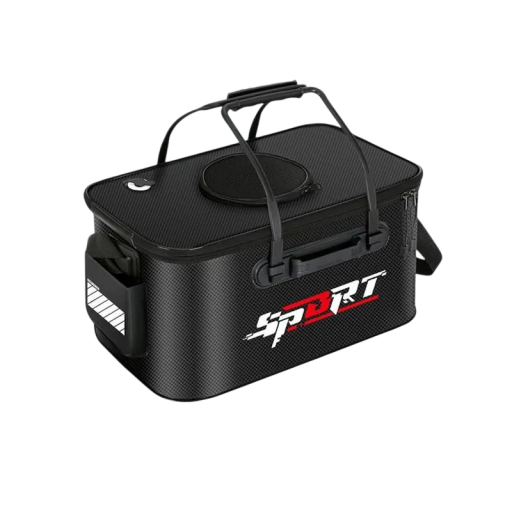 Balde dobrável para peixes vivos com tampa e pega 45 × 26 × 25 cm material resistente caixa de pesca portátil para pesca e campismo