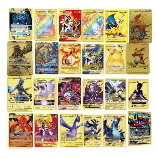 Balíček metalických Pokémon karet GX VMax VStar Sběratelské zlaté karty Pokémon Karetní hra Sada lesklých hracích kartiček Pokémon pro sběratele, 24 ks