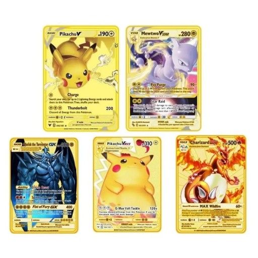 Balíček metalických Pokémon karet GX VMax VStar Sběratelské zlaté karty Pokémon Karetní hra Sada lesklých hracích kartiček Pokémon pro sběratele, 5 ks