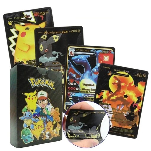 Balíček Pokémon karet GX VMax VStar EX Lesklé Pokémon kartičky Sběratelské kartičky Pokémon Sada hracích kartiček, černá, 55 ks
