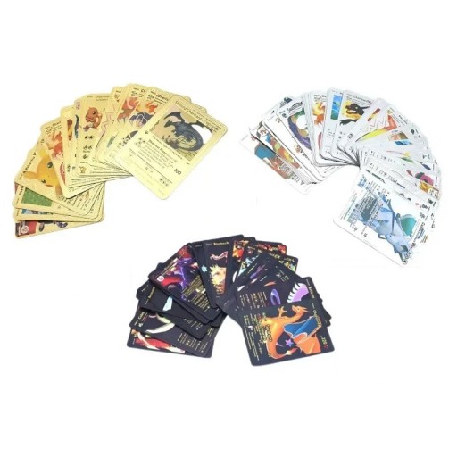 Balíček Pokémon kariet VMax Lesklé Pokémon kartičky Zberateľské kartičky Pokémon Sada hracích kartičiek v zlatej, striebornej a čiernej farbe, 81 ks