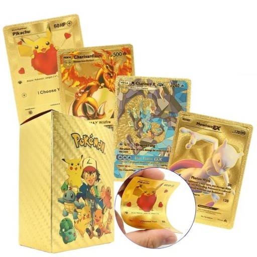 Balíček zlatých Pokémon karet VMax GX EX Lesklé Pokémon kartičky Sběratelské kartičky Pokémon Sada hracích kartiček, zlatá, 110 ks