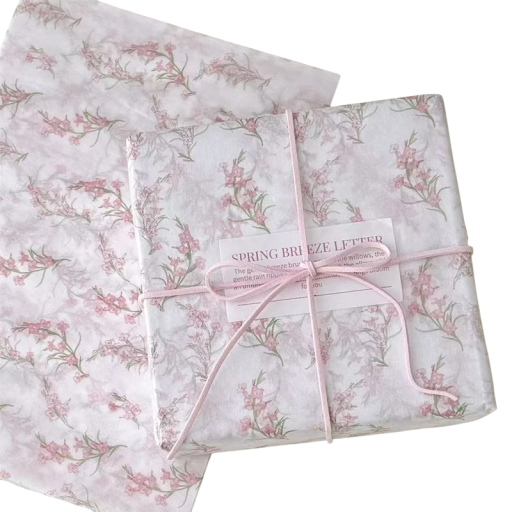 Balicí papír s jemným květinovým vzorem 50×35 cm hedvábný papír světle růžový na balení dárků, květin a dekorace