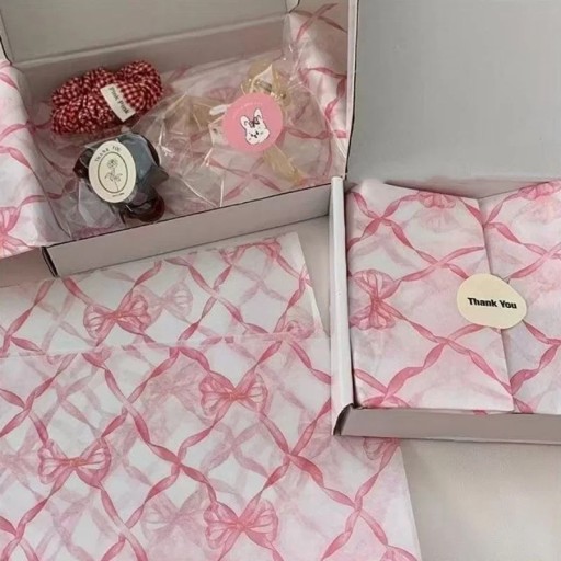 Balicí papír s motivem růžových mašlí 50×35 cm hedvábný papír růžový na balení dárků, květin a dekorace