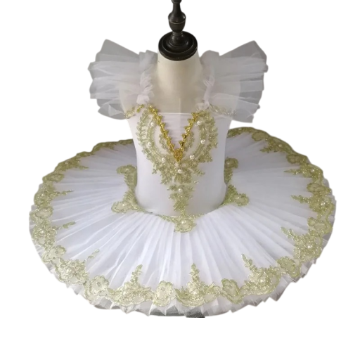 Ballett Tutu Kleider für Mädchen mit Spitzenstickerei und Perlen, polyesterne Tanzkleider für Auftritte und Tanzvorführungen