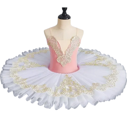 Ballett-Tutu-Kostüm für Mädchen mit Blumenstickerei und kontrastierendem Oberteil, Tüllrock aus Acetamid und Chiffon für klassischen Ballett und Wettbewerbe