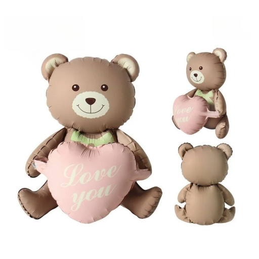 Ballon en aluminium 105,5 x 66,5 cm en forme d'ours en peluche avec un cœur et l'inscription Love you Décoration romantique pour une fête ou la Saint-Valentin