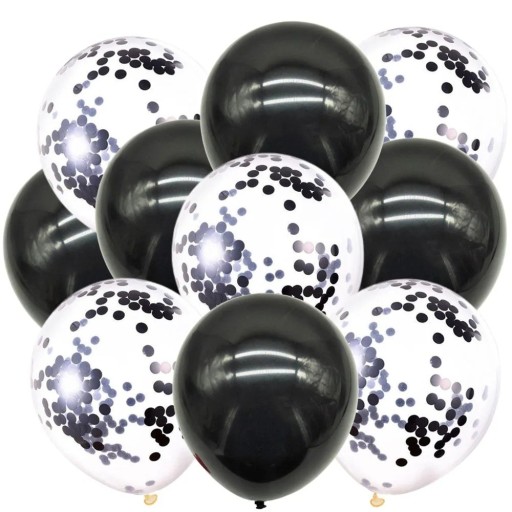 Ballons avec confettis 10 pcs 30,5 cm ballons en latex noirs et blancs avec confettis noirs ballons décoratifs pour anniversaire et décoration de fête