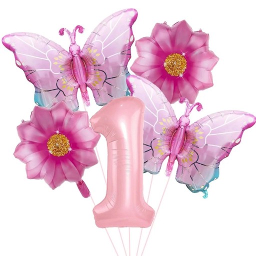 Ballons en feuille numéro 1 papillon et fleur ensemble de 5 pièces ballons en feuille décoration rose pour anniversaire et décoration festive