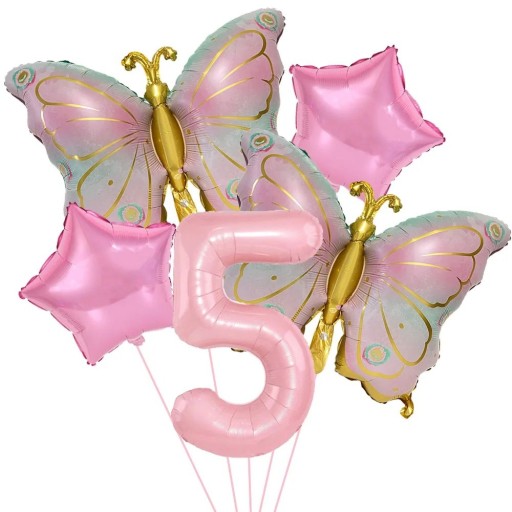 Ballons en foil numéro 5 papillons et étoiles ensemble de 5 pièces ballons en foil rose doré décoration d'anniversaire pour célébration et décoration de fête