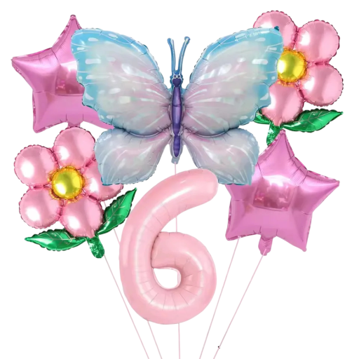 Ballons en foil numéro 6 avec papillon, étoiles et fleurs 81,3 cm et 45,7 cm Ballons en foil rose bleu décoration d'anniversaire