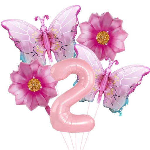 Ballons en folie numéro 2 papillons et fleurs ensemble de 5 pcs ballons en folie rose décoration d'anniversaire pour une fête et décoration de célébration