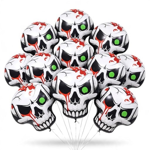 Ballons Gonflables Halloween Tête de Mort 10 pcs Ballons en Forme de Tête de Mort Avec Œil Vert et Taches Sanglantes Blanc Noir et Rouge Pour Fête