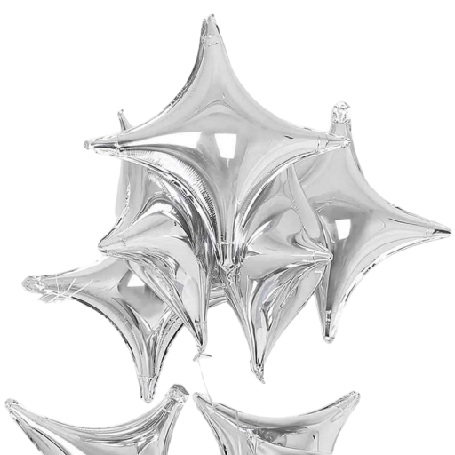 Balões de Folha Prateados Balões de Festa em Forma de Estrela Estrela Inflável de Quatro Pontas Balão de Alumínio Balões Estelares para Celebração 25 cm 20 pcs