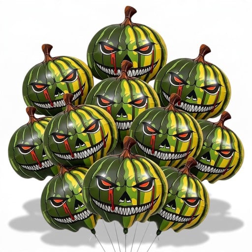 Balões Infláveis de Halloween Abóbora 10 pcs Abóbora Verde com Sorriso Malévolo e Olhos Vermelhos Verde Amarelo e Vermelho para Festa de Halloween