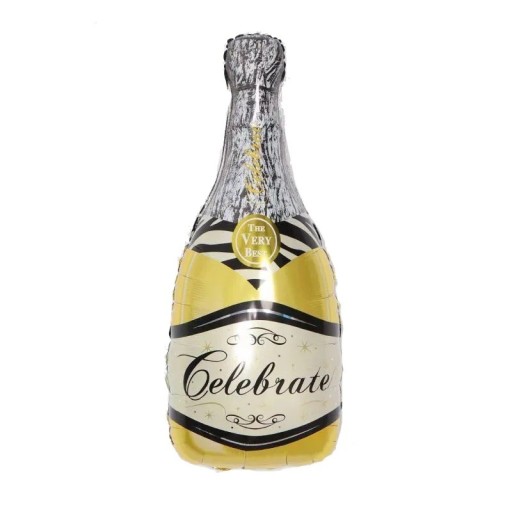 Balon din folie în formă de sticlă Celebrate 85 × 49 cm zlată, neagră și argintie, balon decorativ pentru sărbători, decorare de petreceri și decor festiv