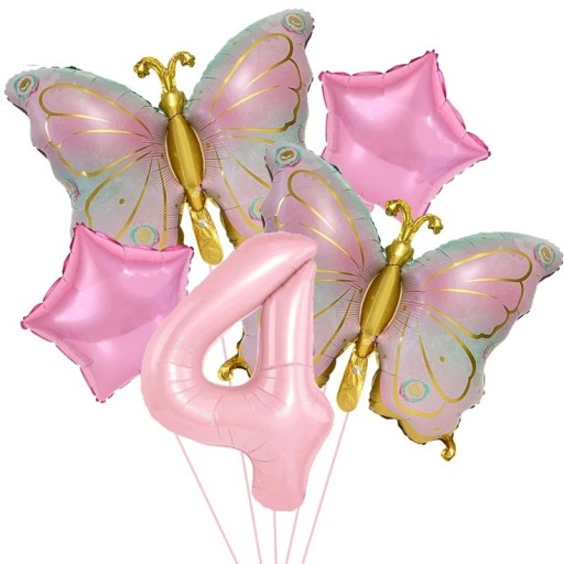 Balonase din folie numărul 4 fluture și stea set 5 buc balonase din folie roz aurie decorare aniversară pentru petrecere și decor de sărbătoare