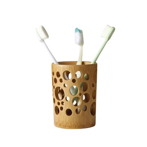 Bamboo Toothbrush Holder 10.5 cm Diameter 7–8 cm Eco-Friendly Stand with Drainage Holes Quick-Drying Bathroom Organiser