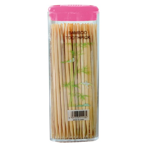 Bamboo Toothpicks 100 pcs in a Plastic Holder with Lid for Serving and Teeth Cleaning Length 6.5 cm Sharp Tip For Dining Table and Kitchen