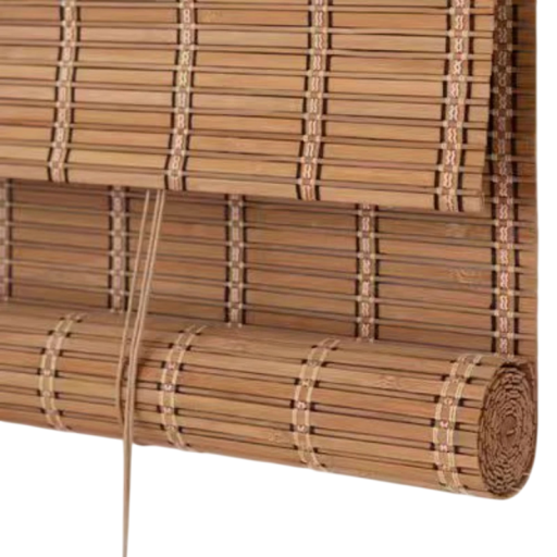 Bambusová roleta 40 x 170 cm Zatemnenie vysokých okien balkónu aj terasy Dlhý pás prepojených lamiel Navíjanie šnúrkou Hnedý prírodný vzhľad