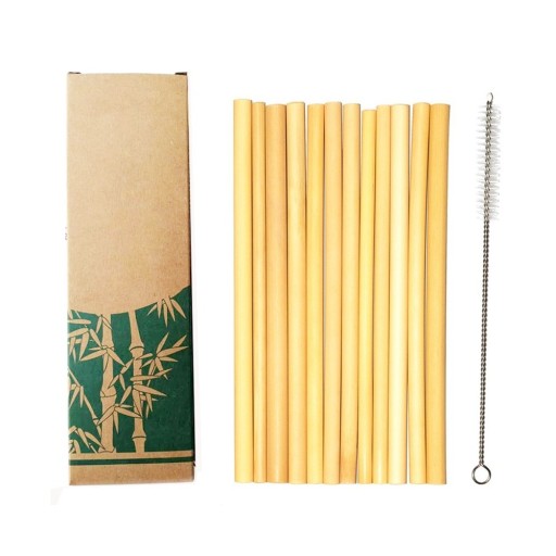 Bambusová slamky s kefkou 10 ks