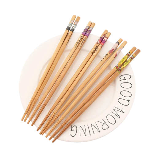 Bambuspinnar för sushi set 5 par Japanska halkfria pinnar med färgglada handtag och tecknade figurer Pinnar för nudlar