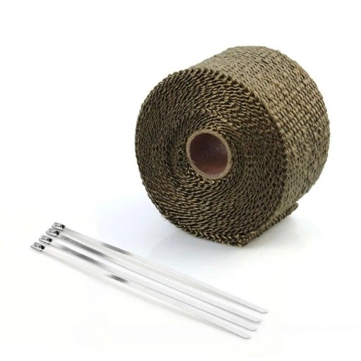 Bandă izolatoare termică pentru evacuare 5 m x 5 cm, înfășurare protectoare pentru țevi și conducte, bandă termică pentru tuning auto și moto cu curele de fixare