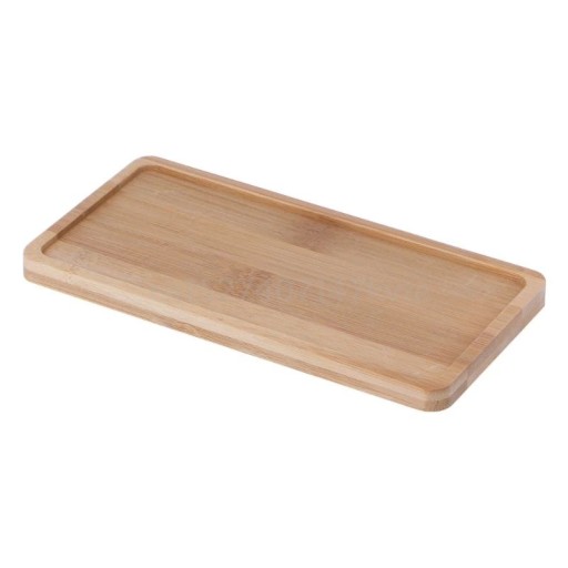 Bandeja de bambú para maceta Base rectangular con borde elevado y esquinas redondeadas Para plantas de interior pequeñas Dimensiones 17,5 x 8,8 x 1 cm