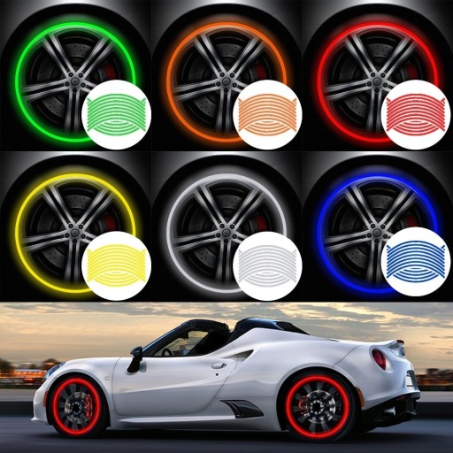 Bandes réfléchissantes pour roues de voiture 16 pcs