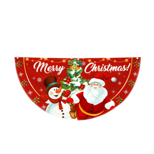 Banner de Crăciun în formă de semicerc 90 x 45 cm Roșu cu motivul lui Moș Crăciun și al omului de zăpadă Decorare suspendată exterioară pentru casă și grădină