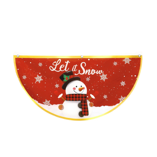 Banner venetian de Crăciun în formă de semilună pentru exterior 90 x 45 cm Decor roșu cu om de zăpadă Material rezistent Decorațiune de Crăciun pentru fațadă și gard