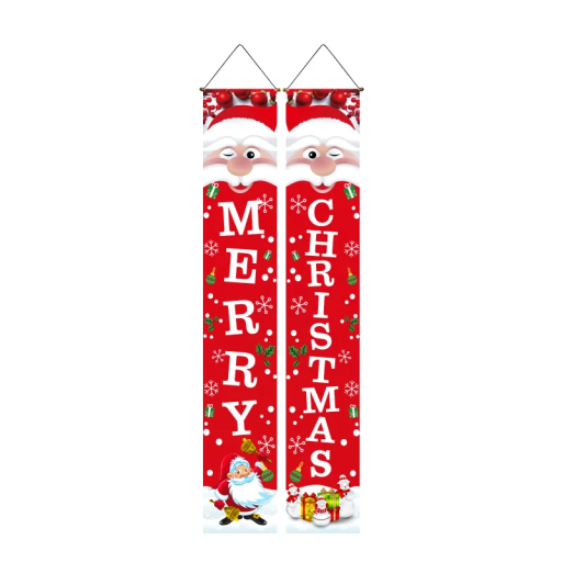 Bannere verticale de Crăciun 180 x 30 cm Roșii cu inscripția Merry Christmas și Moș Crăciun Decor pentru uși și pereți Decorațiune exterioară