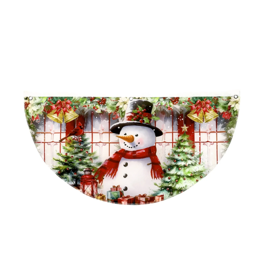 Bannerul de Crăciun în formă de semilună 90 x 45 cm Decorare exterioară cu om de zăpadă Banner semilunar rezistent pentru terasă, balcon și gard