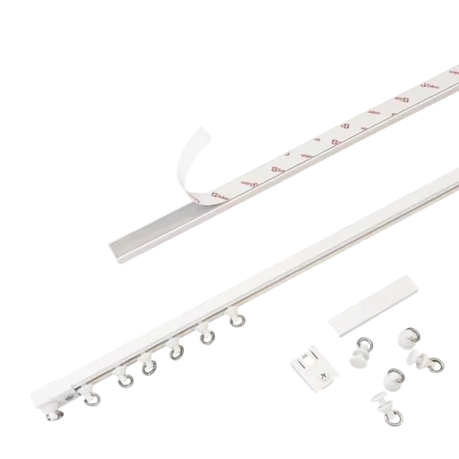 Bara de perdea autocolantă puternică 150 cm Nano, bară glisantă silențioasă, montare laterală din plastic, fără găurire, bară universală rezistentă pentru perdele și draperii