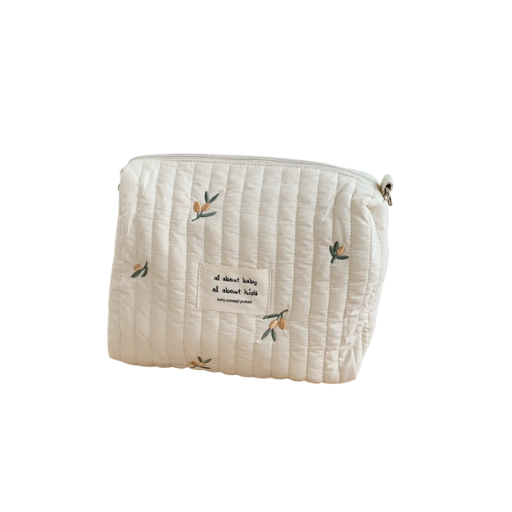 Bärbar bomullsväska för blöjor 25 x 16 x 8 cm Förvaringsväska med dragkedja Broderi mönster oliver Organisatör för hygienprodukter och kosmetiska tillbehör