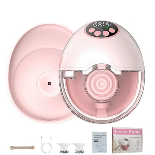 Bärbar elektrisk bröstpump med värme 45 °C 19 mm 21 mm PP silikon rosa automatisk avstängning 30 min mjölkutsugning