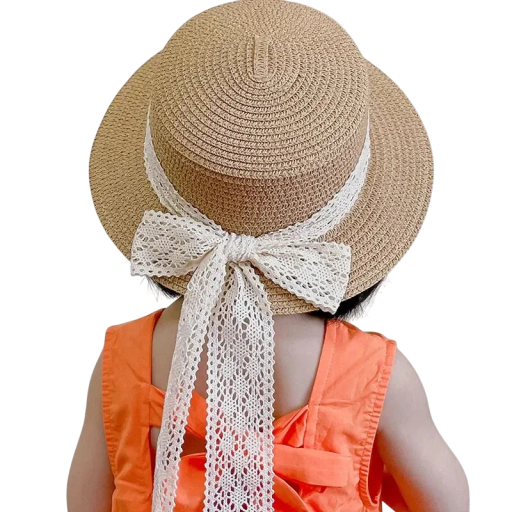 Barnens halmhatt med rosett Huvudomfång 48–54 cm Sommarhatt för flickor 2–6 år Lätt polyesterhatt mot solen