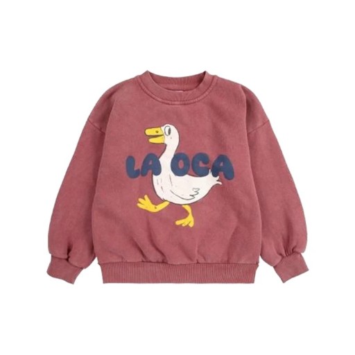 Barnens röda hoodie med anka tryck och rund halsringning med lång ärm för pojkar och flickor