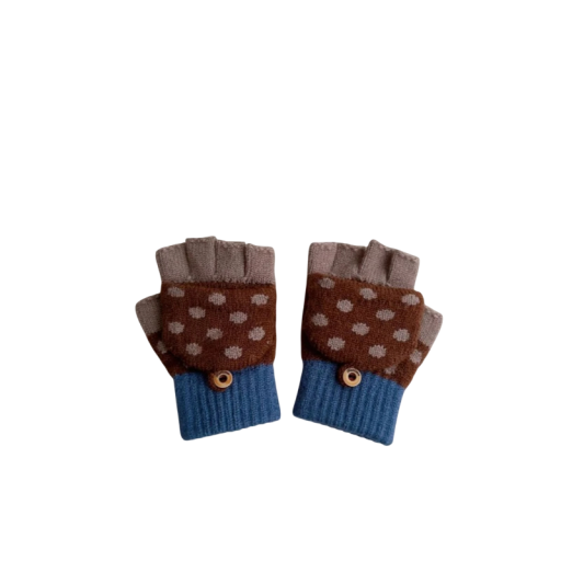 Barnens vinterhandskar Utan fingrar Vändbara tumvantar Storlek 12,5 x 9 cm Stickade Med knapp För barn 3-7 år För snö och skola