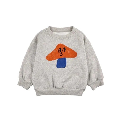 Barns grå hoodie för pojkar med svamptryck och rund halsringning