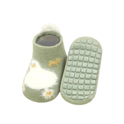 Barnstrumpor unisex Antiskidstrumpor gröna med anka motiv Bomull polyester elastan Mjuka bekväma strumpor för barn