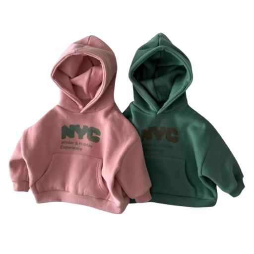 Barntröja med huva och NYC-tryck med känguruficka för pojkar och flickor