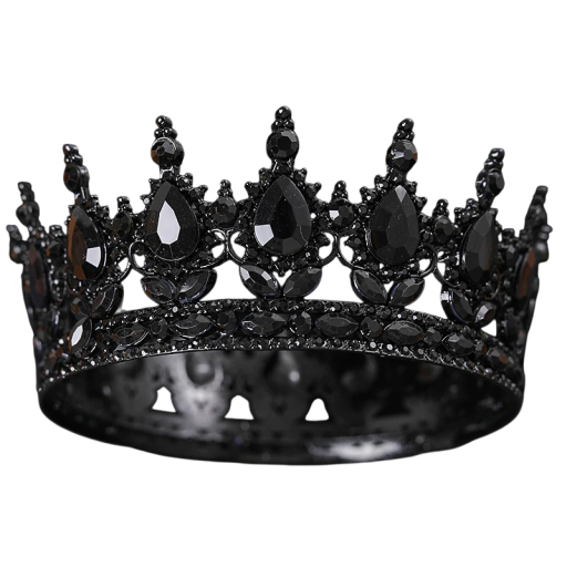 Baroque Round Black Wedding Crown with Crystals Luxury Gemstone Headband Crown Headpiece for Brides, Queens and Kings